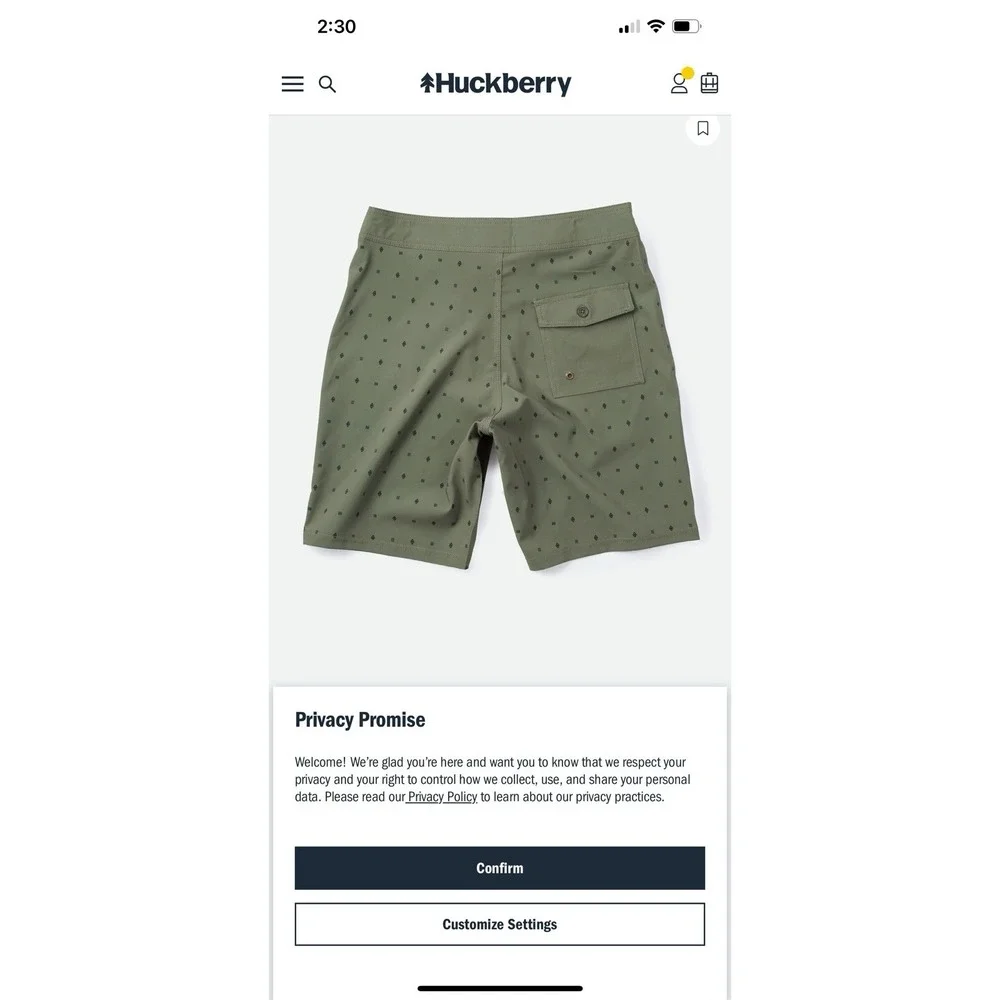 United By Blue Mens Olive Green Geometric Board Shorts Swim Trunks Size 34